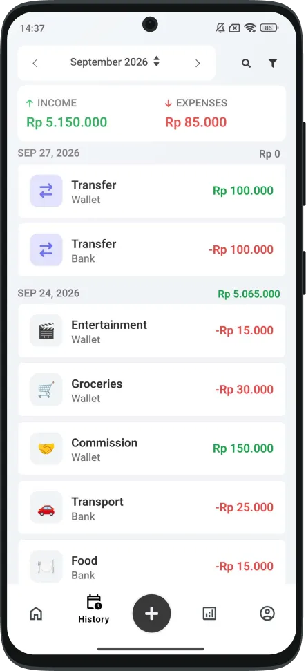 Woollet - List of Accounts Screen | Kindi
