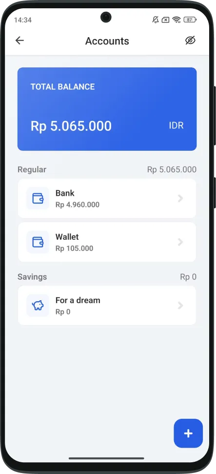 Woollet - List of Accounts Screen | Kindi