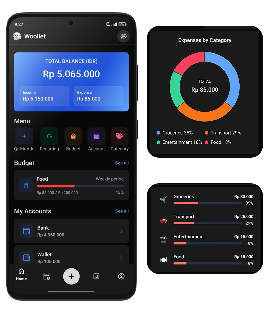 Woollet - your personal finance app dark